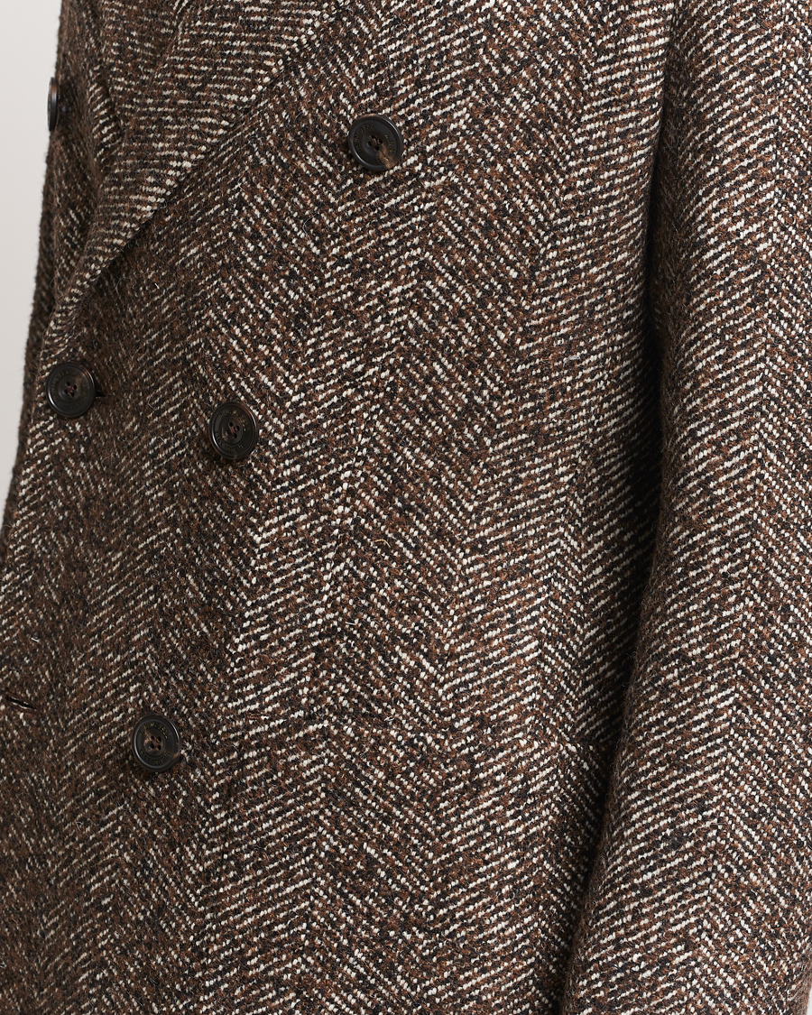 L.B.M. 1911 Double Breasted Herringbone Wool Coat Brown At CareOfCarl.com