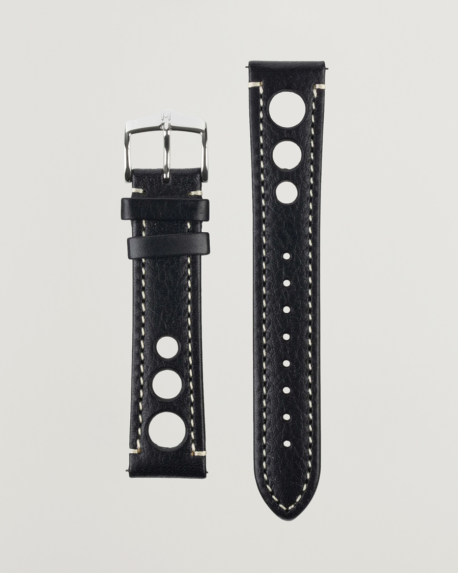 HIRSCH Rally Natural Leather Racing Watch Strap Black at