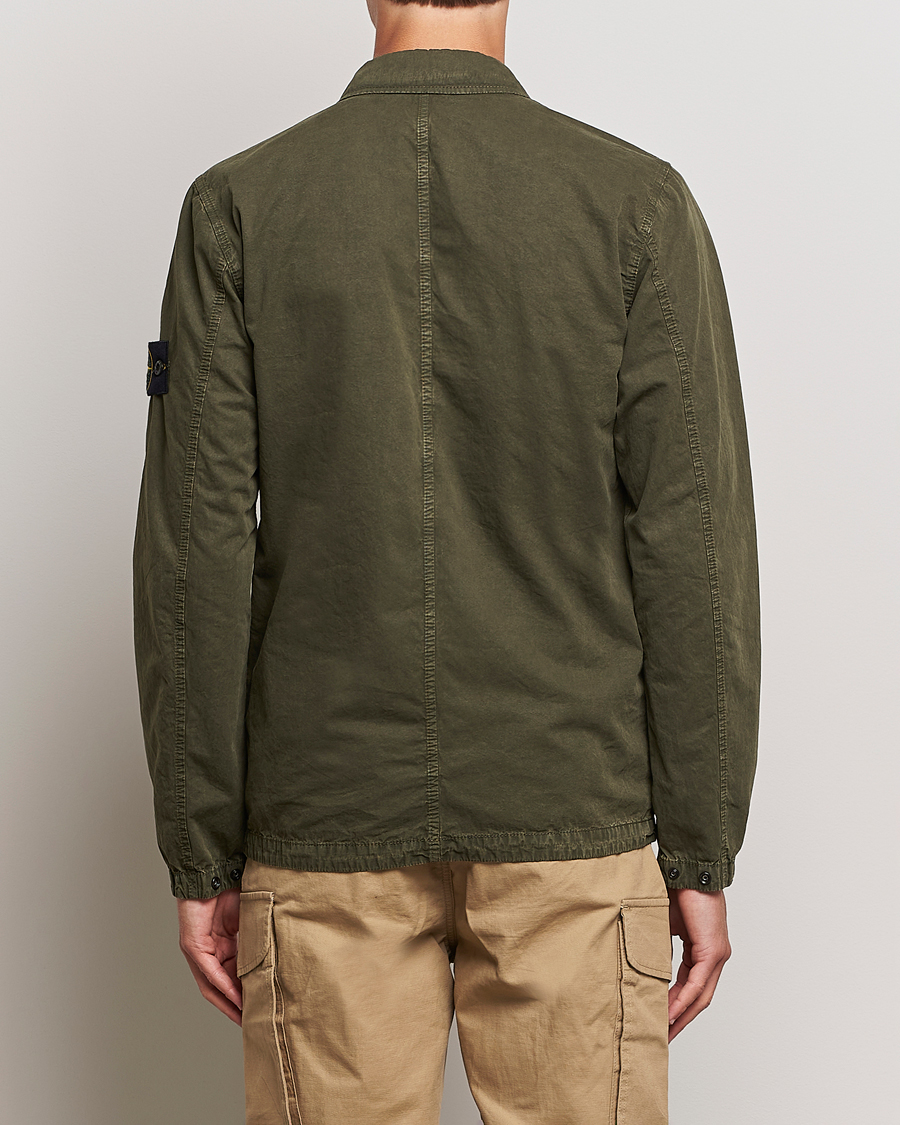 Stone Island Garment Dyed Cotton Overshirt Olive at CareOfCarl.com