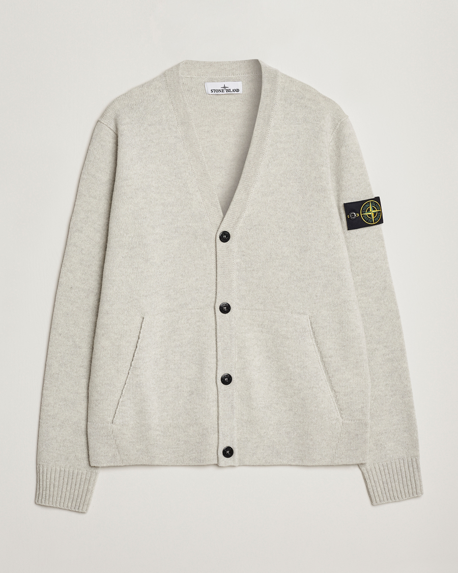 Stone Island Knitted Geelong Wool Cardigan Pearl Grey at