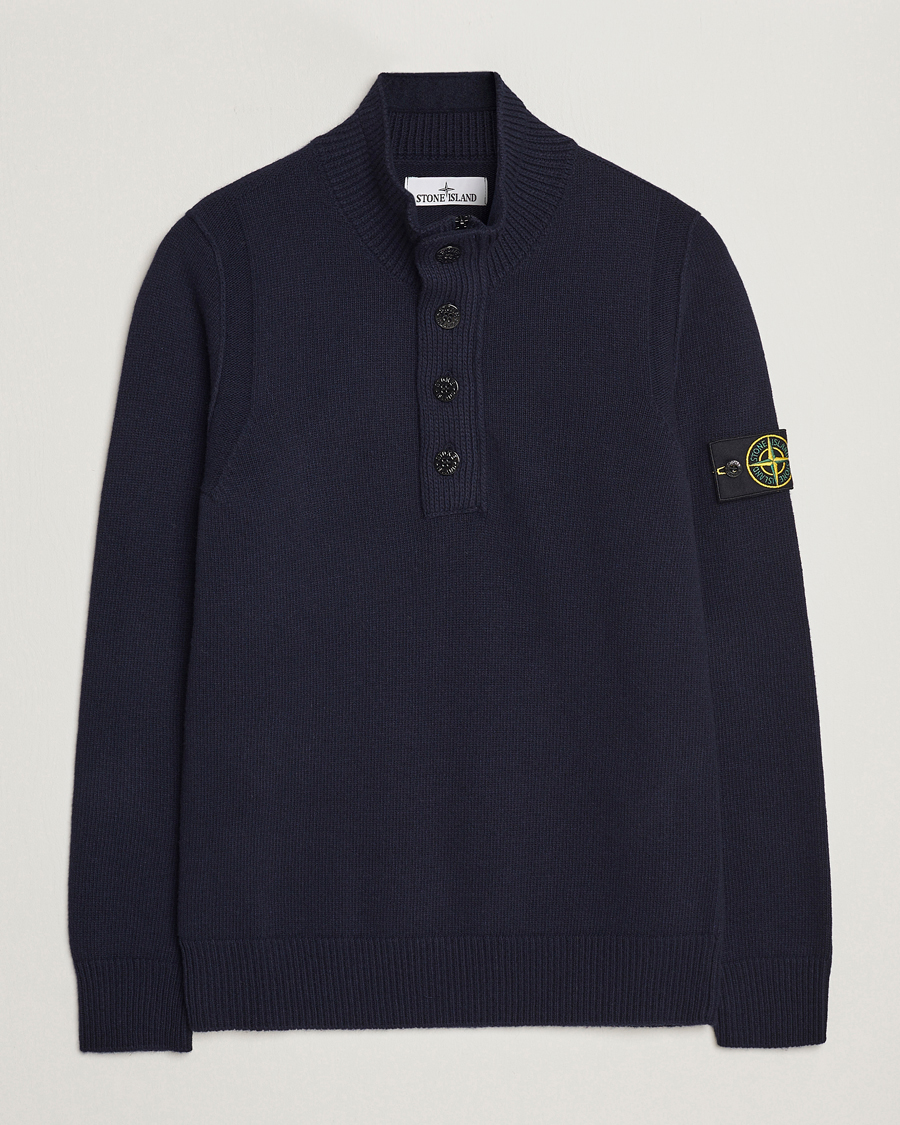 Stone Island Knitted Lambwool Half Button Zip Navy Blue at