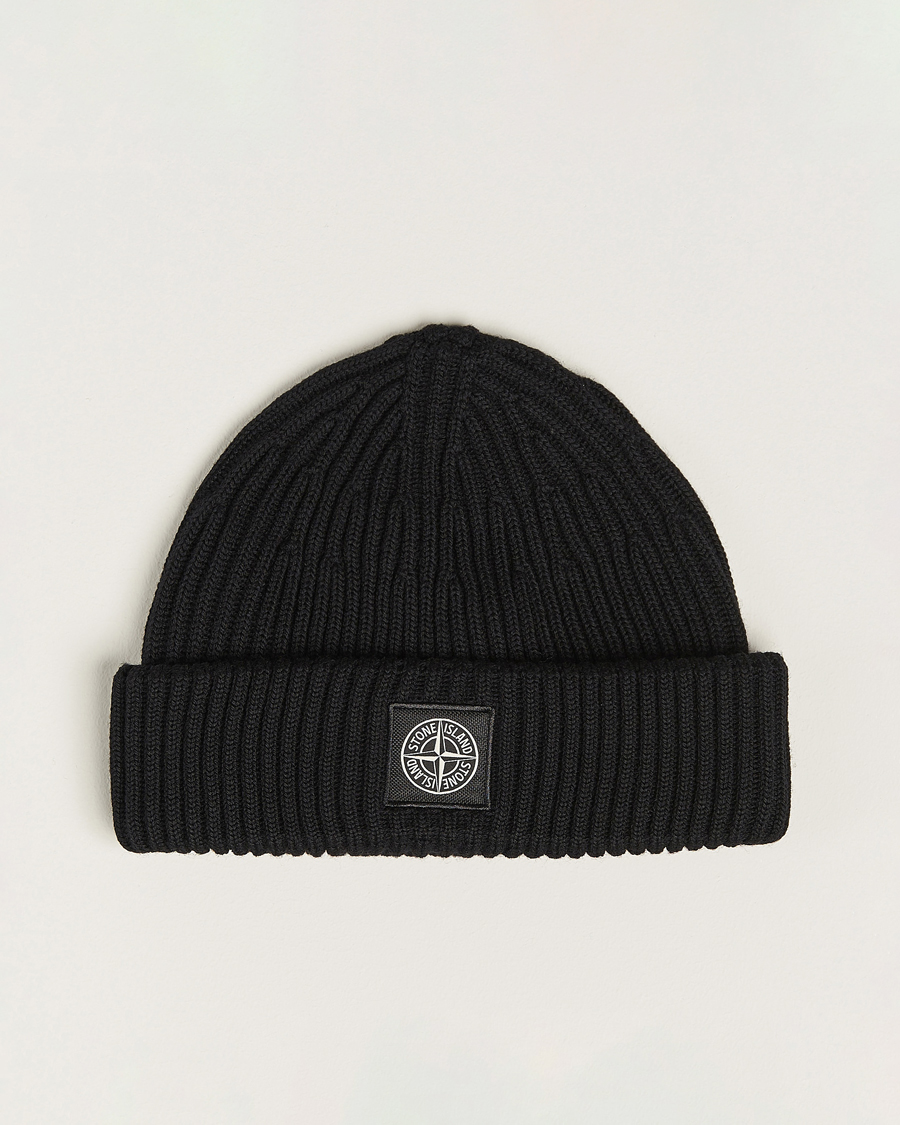 Stone Island Full Rib Wool Beanie Black at CareOfCarl.com