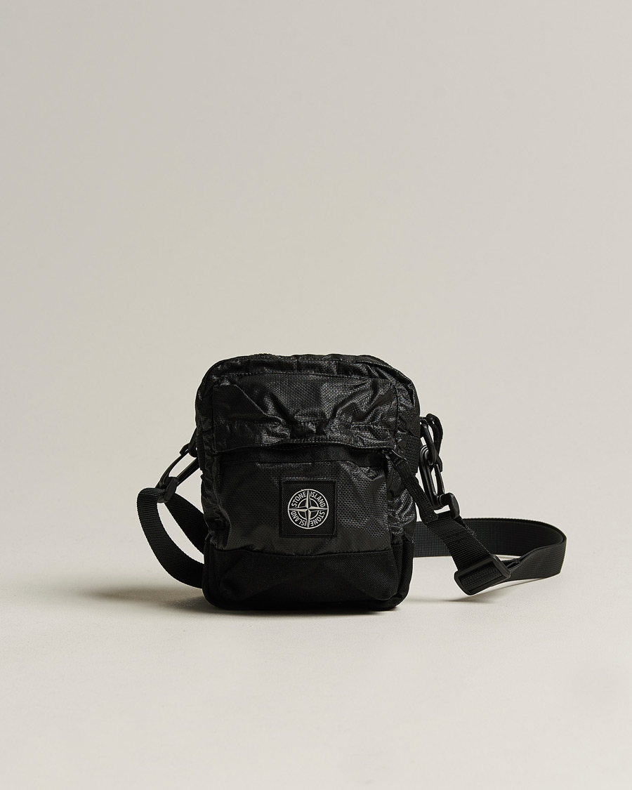 Men | Stone Island Garment Dyed Mussola Gommata Canvas Shoulder Bag Black | Stone Island | Garment Dyed Mussola Gommata Canvas Shoulder Bag Black