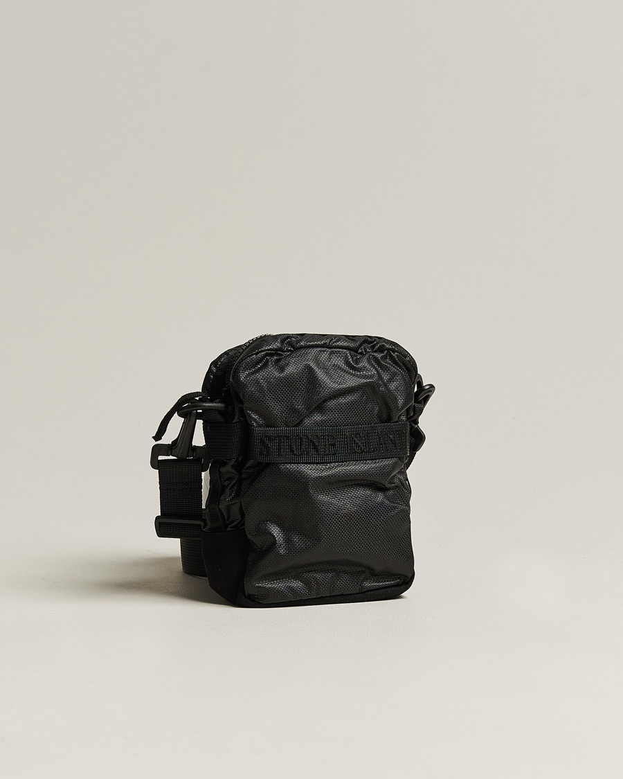 Men | Stone Island Garment Dyed Mussola Gommata Canvas Shoulder Bag Black | Stone Island | Garment Dyed Mussola Gommata Canvas Shoulder Bag Black