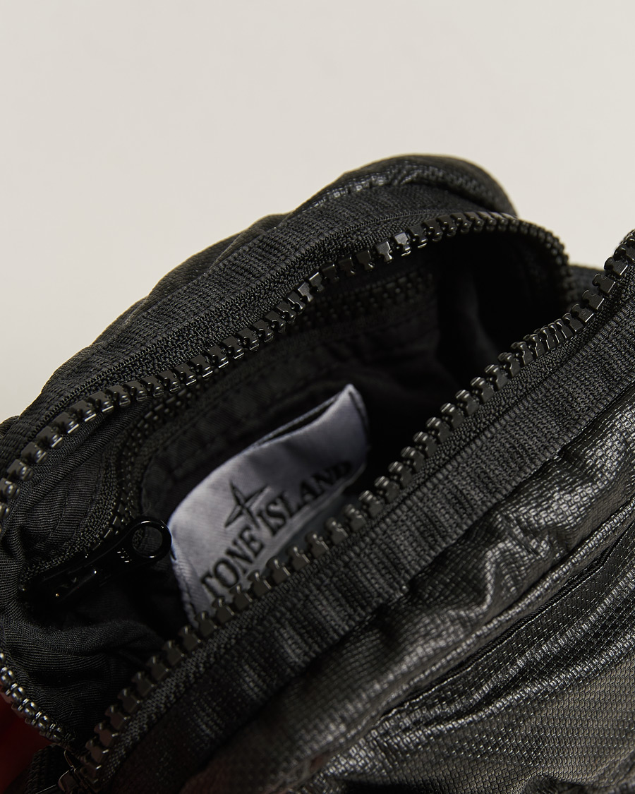 Men | Stone Island Garment Dyed Mussola Gommata Canvas Shoulder Bag Black | Stone Island | Garment Dyed Mussola Gommata Canvas Shoulder Bag Black