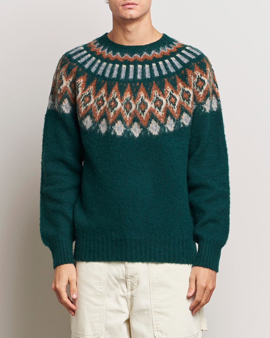 Howlin Brushed Wool Fair Isle Crew Sweater Forest at CareOfCarl