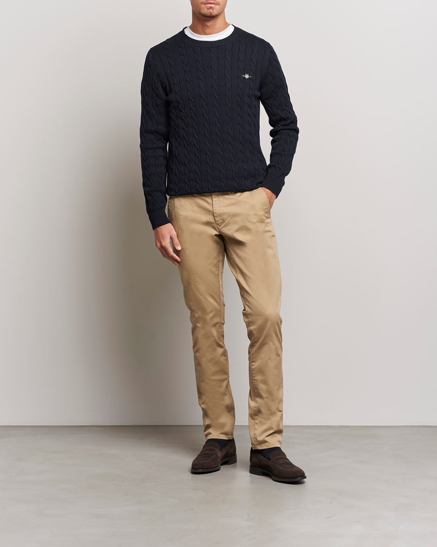 GANT Cotton Cable Crew Neck Pullover Evening Blue at CareOfCarl.com