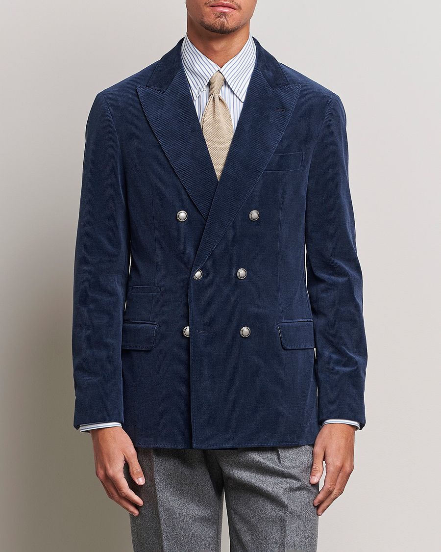 Brunello Cucinelli Double Breasted Corduroy Blazer Royal Blue at ...
