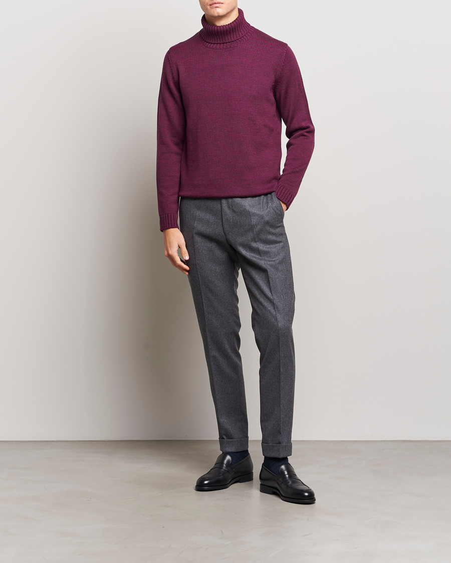 Zanone Virgin Merino Wool Rollneck Burgundy at CareOfCarl.com