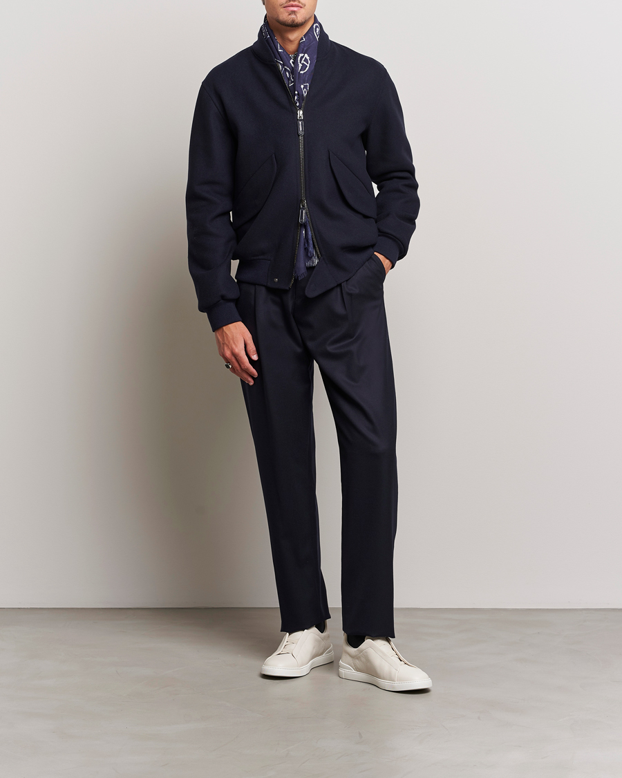 Giorgio Armani Wool/Cashmere Bomber Jacket Navy at CareOfCarl.com