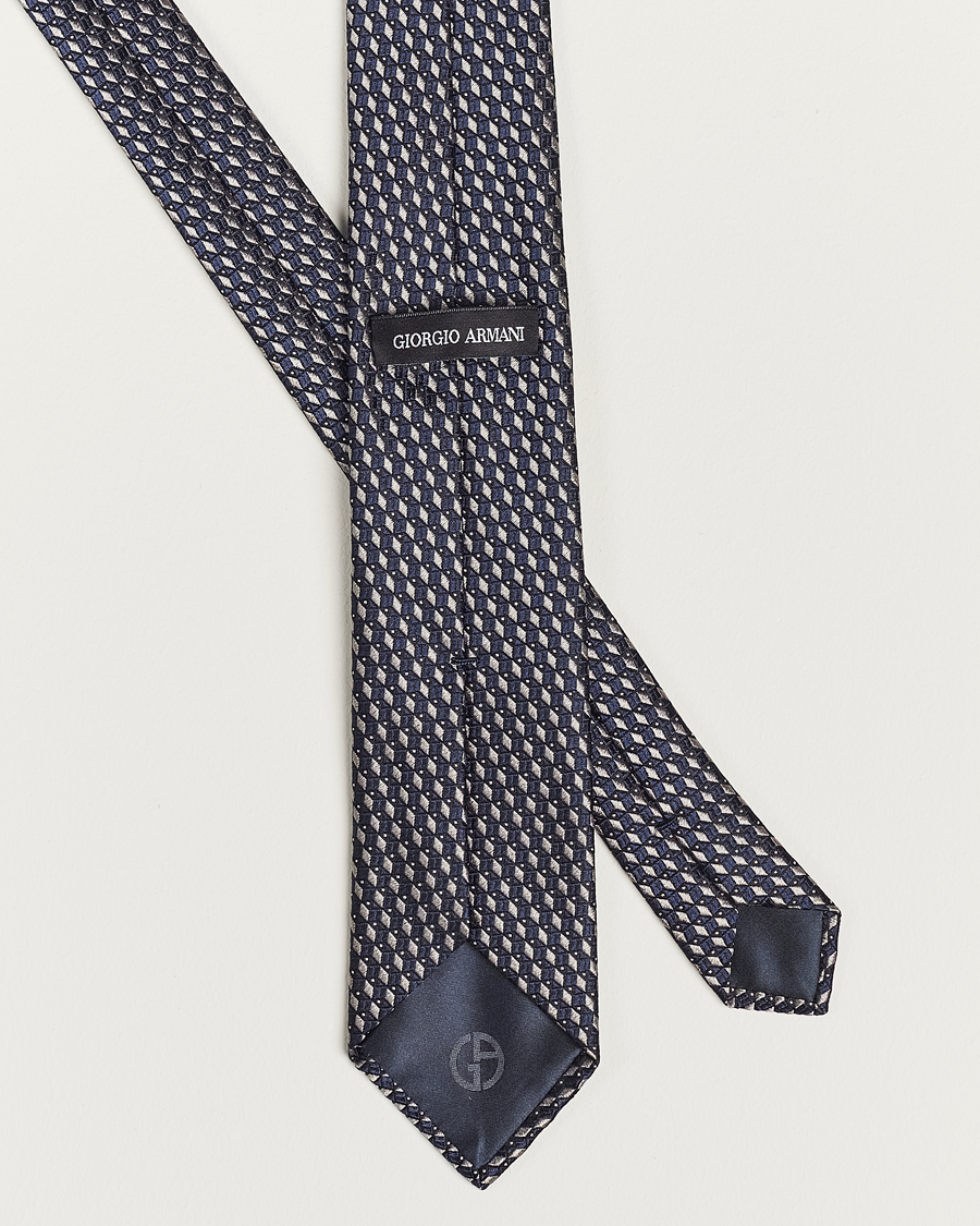 Giorgio Armani Jacquard Silk Tie Navy/Grey at CareOfCarl.com