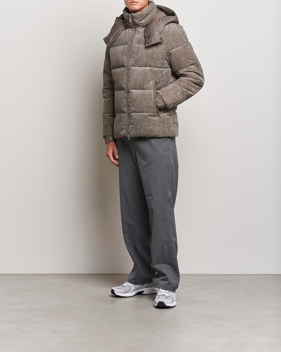 Save The Duck Albus Cord Padded Puffer Jacket Mud Grey at