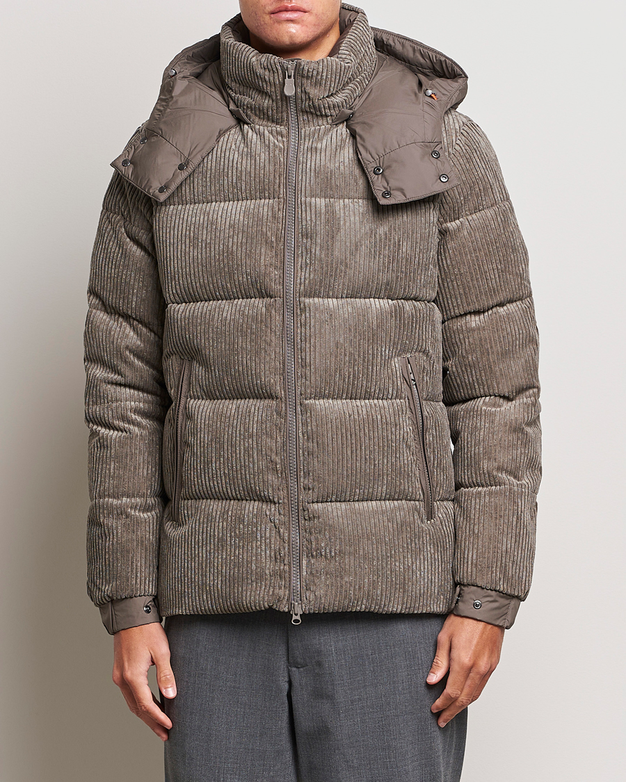 Save The Duck Albus Cord Padded Puffer Jacket Mud Grey at