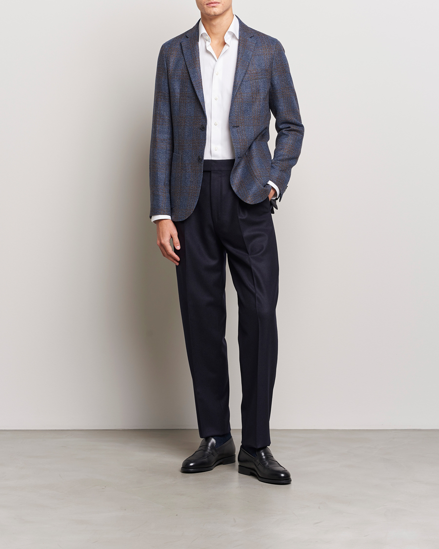 Zegna Pleated Flannel Trousers Navy at CareOfCarl.com