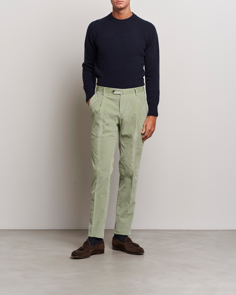 PT01 Slim Fit Pleated Corduroy Trousers Mint at CareOfCarl.com