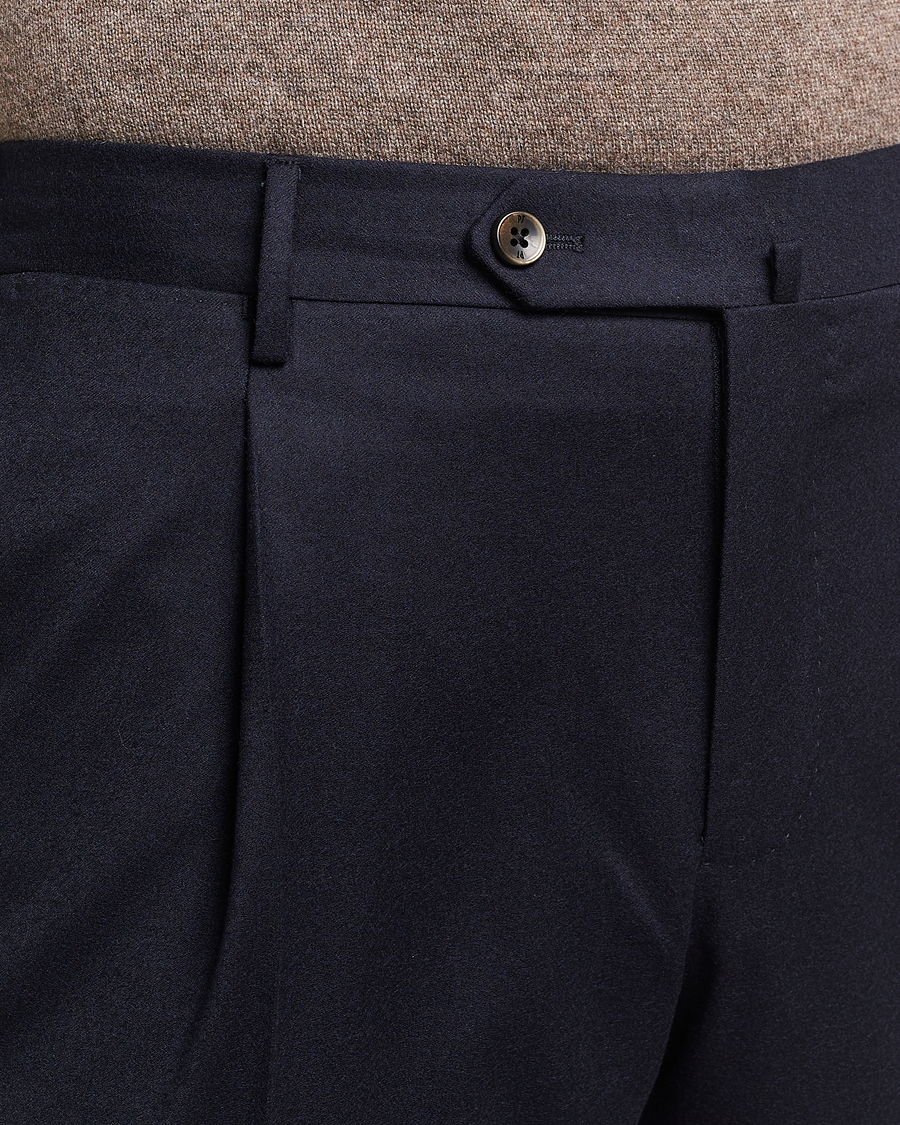 PT01 Slim Fit Pleated Flannel Trousers Navy at CareOfCarl.com