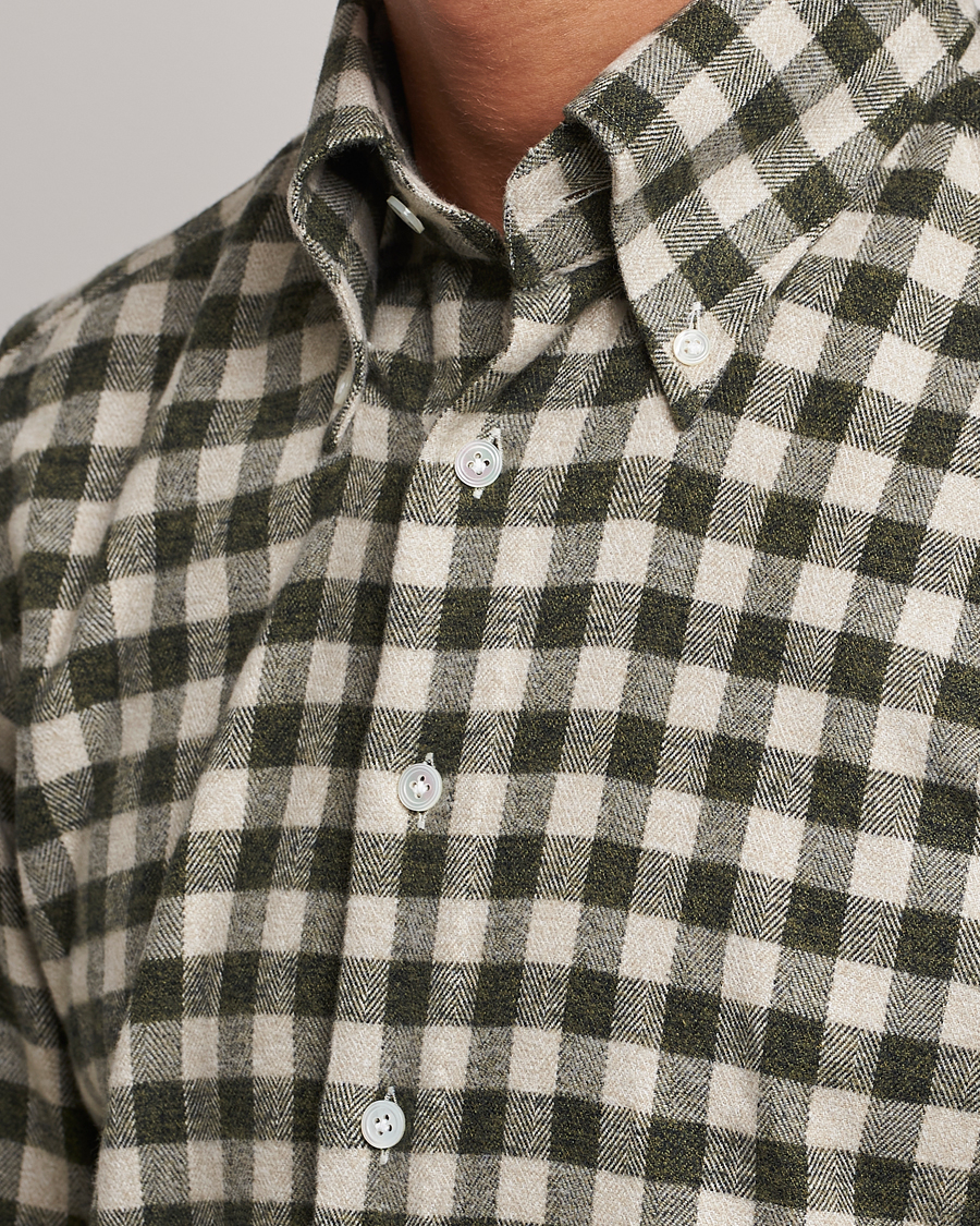 100Hands Checked Cotton Flannel Shirt Green Grey at CareOfCarl.com