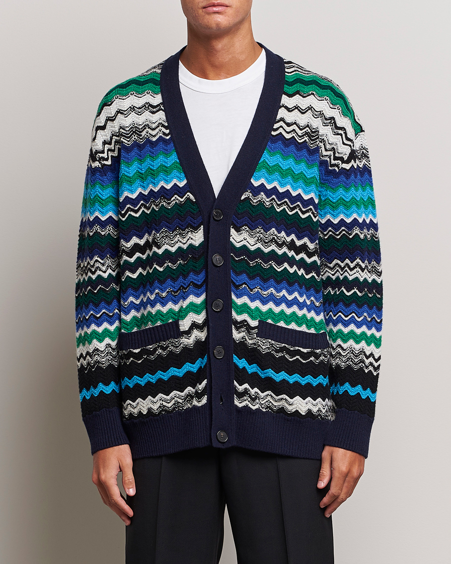 Missoni Chevron Wool Cardigan Black/Blue at CareOfCarl.com