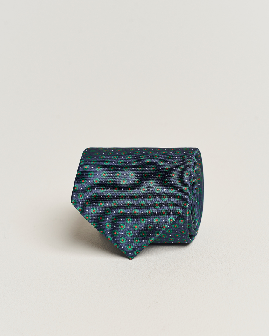 Altea Printed Silk Tie Navy/Green at CareOfCarl.com