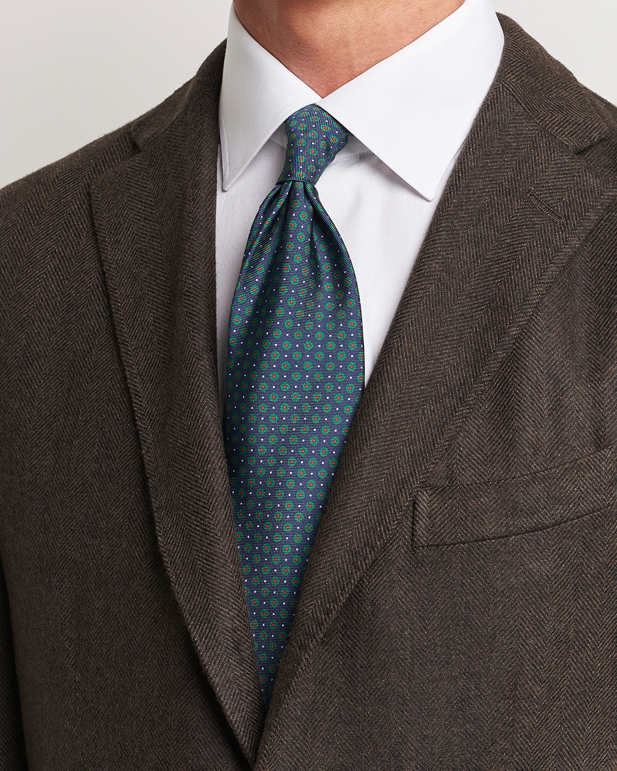 Altea Printed Silk Tie Navy/Green at CareOfCarl.com