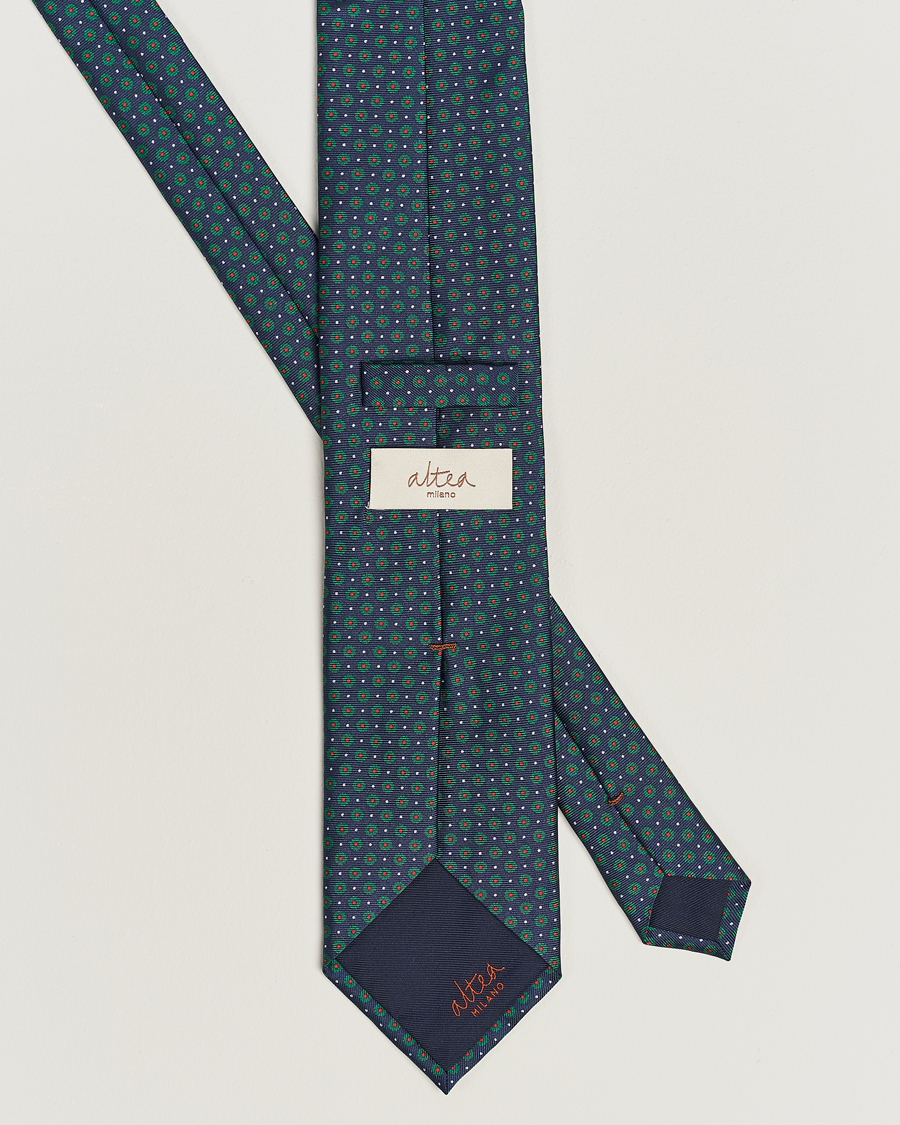 Altea Printed Silk Tie Navy/Green at CareOfCarl.com