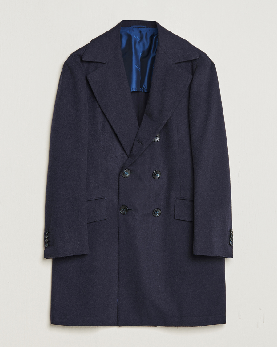 Kiton Double Breasted Cashmere Coat Navy at CareOfCarl