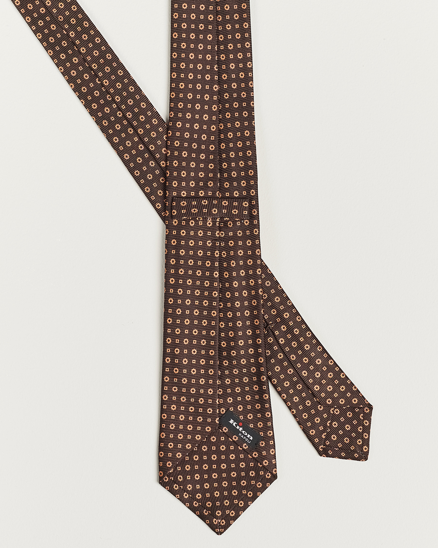 Brown micro-patterned silk tie