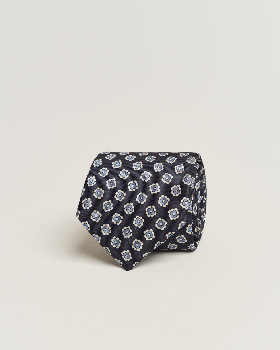 Kiton Flower Print Silk Tie Navy at CareOfCarl.com