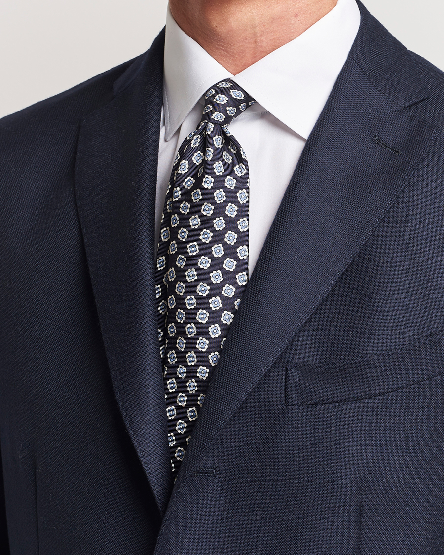 Kiton Flower Print Silk Tie Navy at CareOfCarl.com