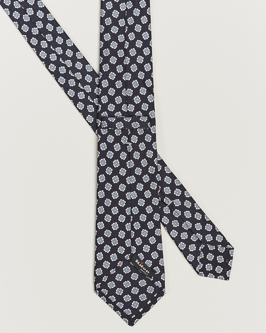 Kiton Flower Print Silk Tie Navy at CareOfCarl.com