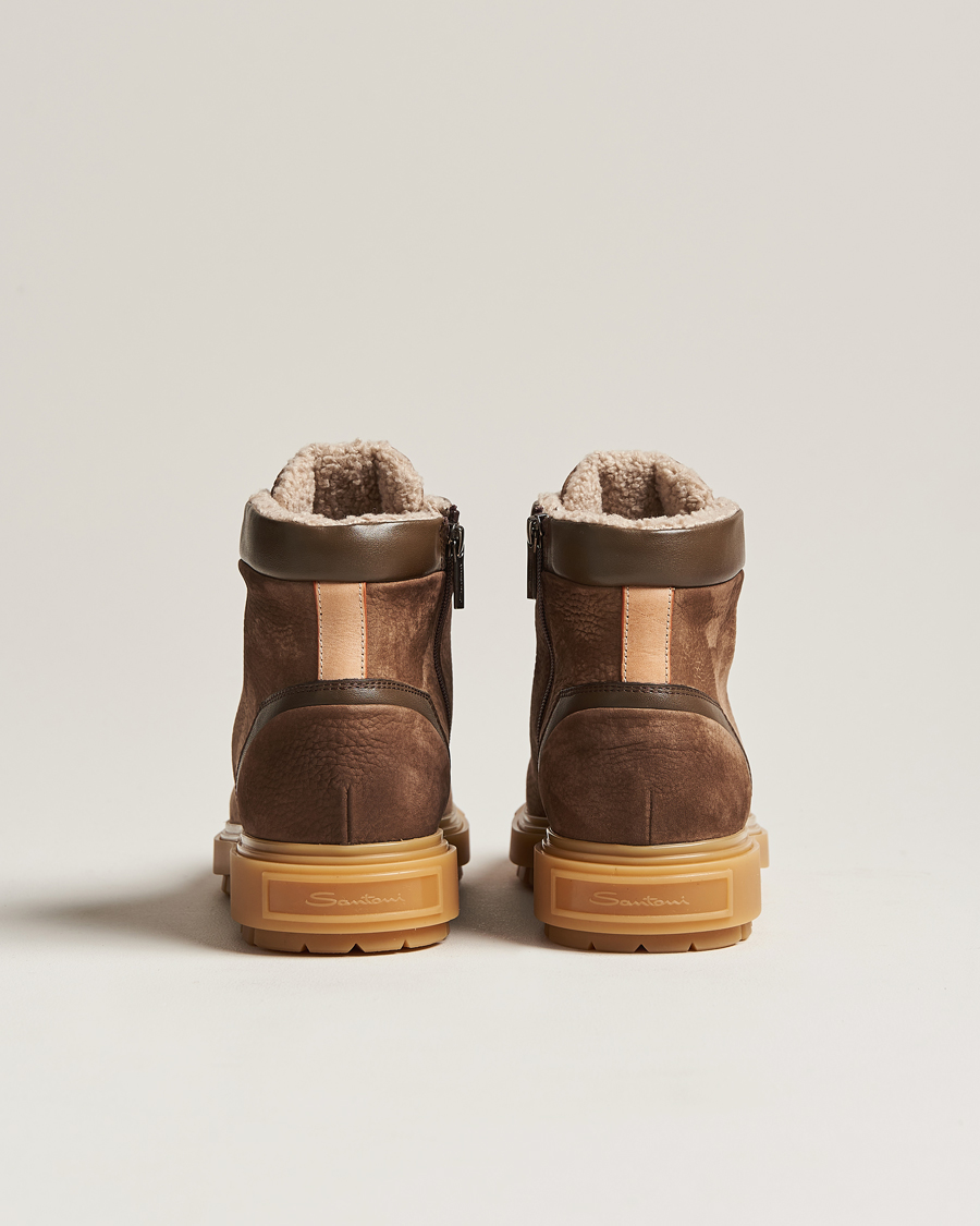 Santoni St Moritz Winter Boots Brown Nubuck at CareOfCarl.com