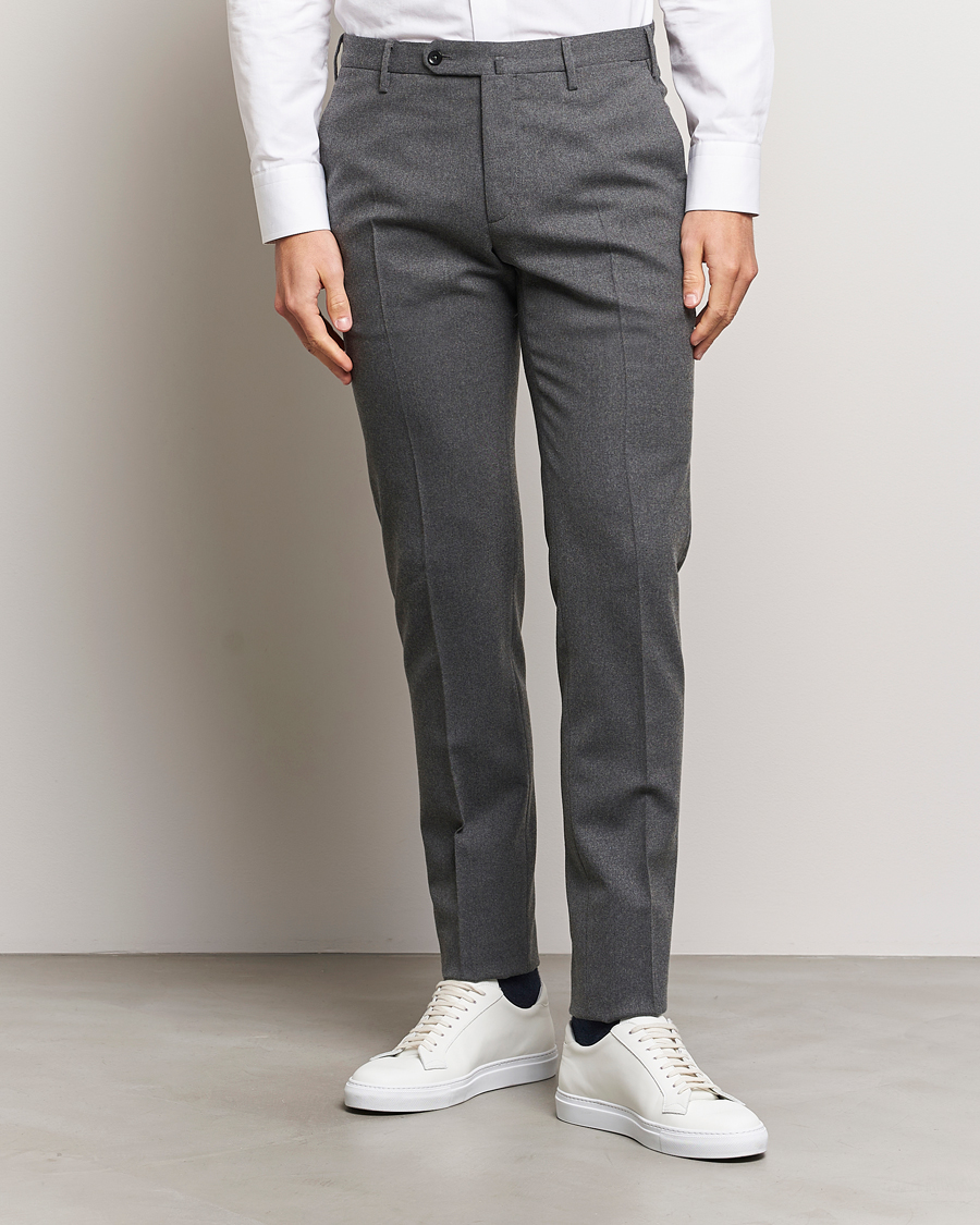Men |  | Incotex | Slim Fit Washable Flannel Trousers Grey Melange