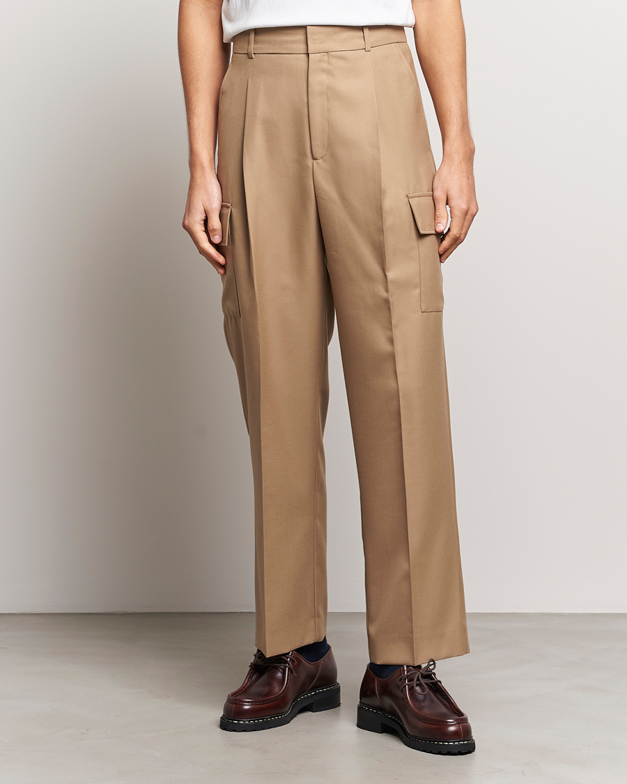 Men | Trousers | Drôle de Monsieur | Flannel Cargo Pants Beige