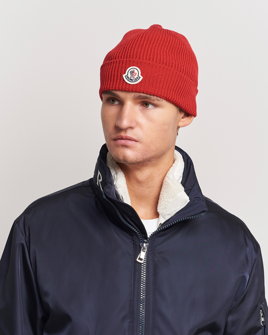 Moncler Ribbed Wool Beanie Red at CareOfCarl.com