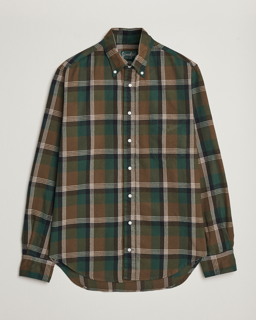 Gitman Vintage Button Down Shaggy Flannel Shirt Olive Check at