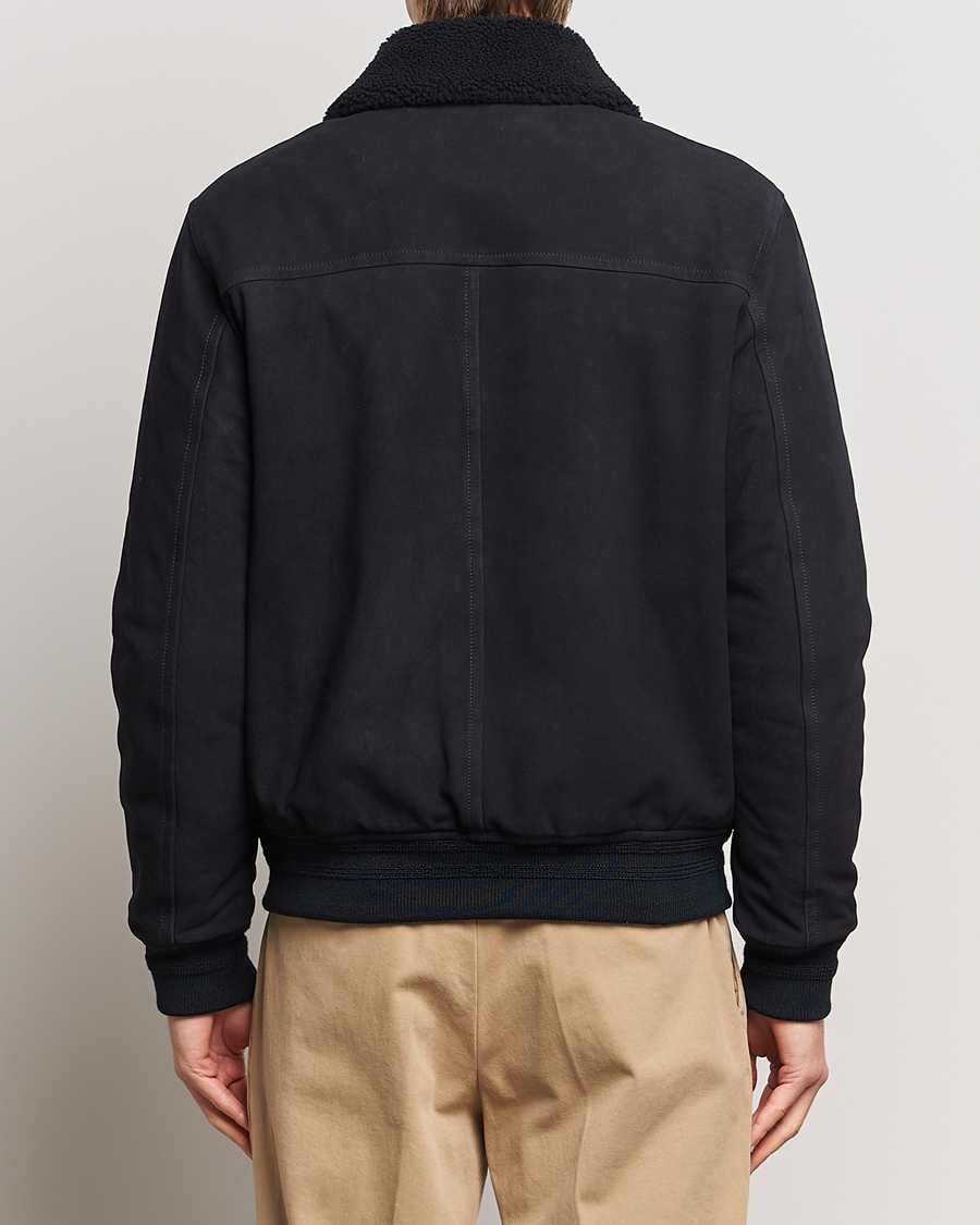 Valstar Shearling Collar Suede Bomber Navy at CareOfCarl.com