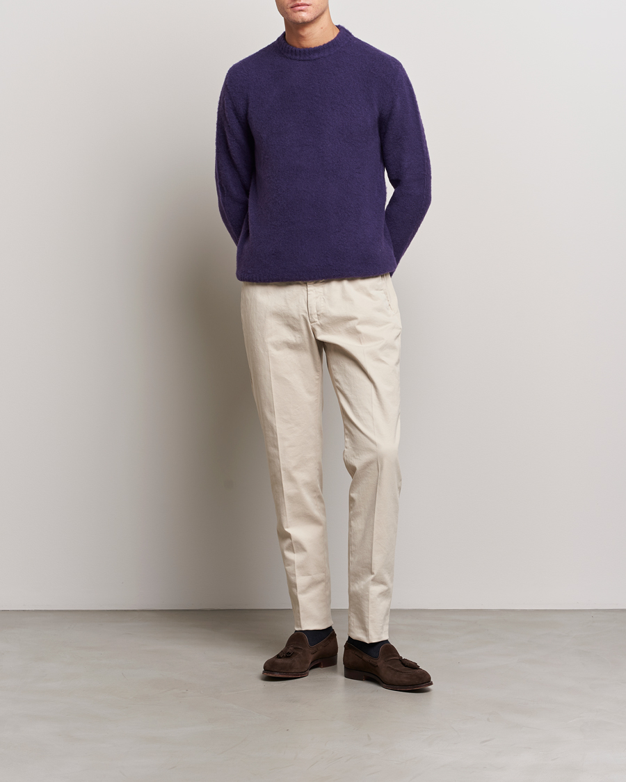 Piacenza Cashmere Brushed Wool Crew Neck Dark Purple at