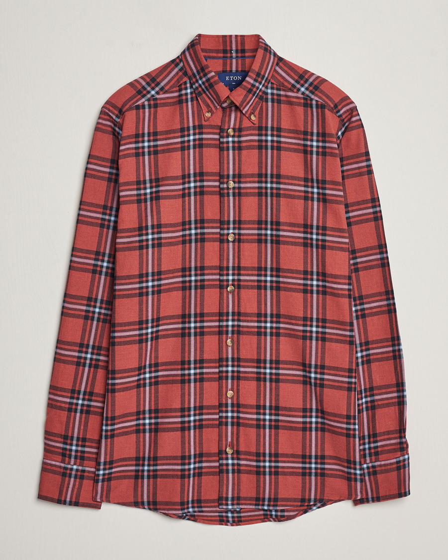 Eton Regular Fit Checked Flannel Shirt Red/Navy at CareOfCarl.com