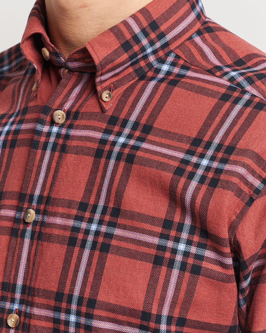 Eton Regular Fit Checked Flannel Shirt Red/Navy at CareOfCarl.com