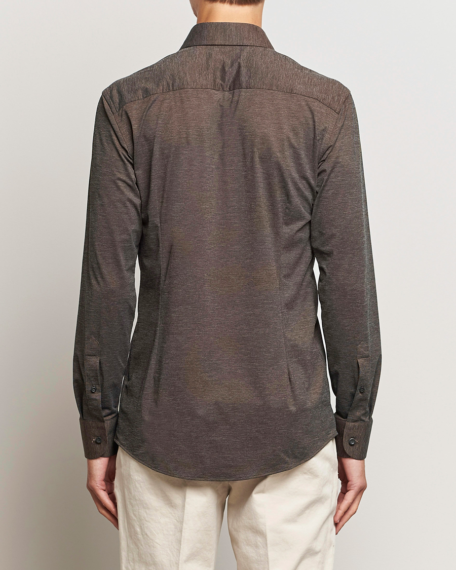 Men | Shirts | Eton | Slim Fit Four Way Stretch Shirt Brown Melange