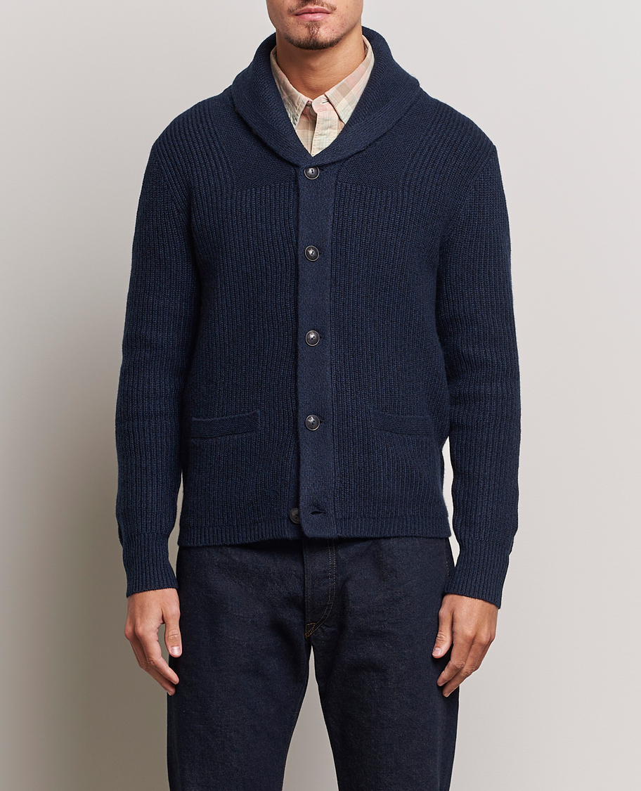 Stone Island Knitted Geelong Wool Cardigan Navy Blue at CareOfCarl.com