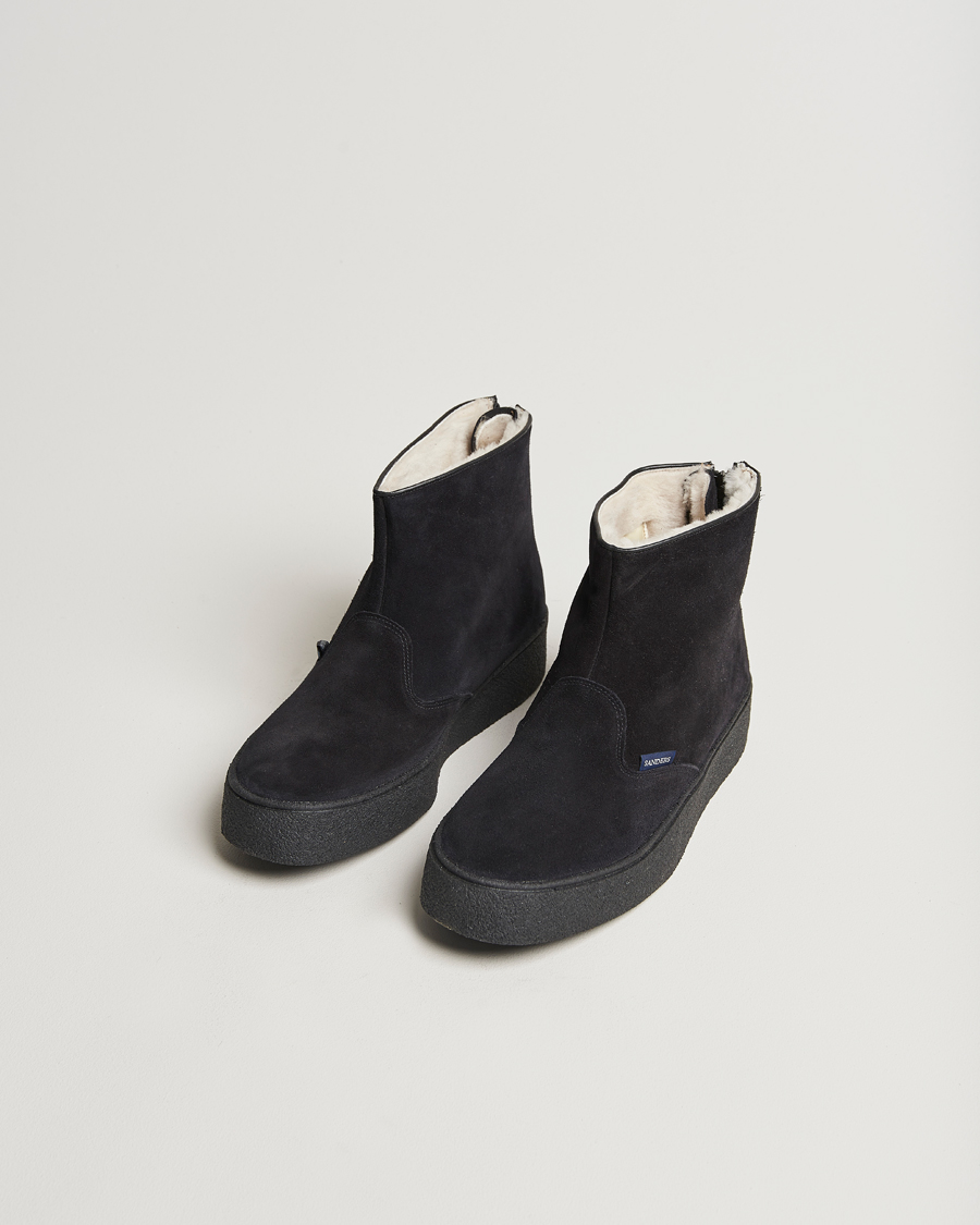 Men |  | Sanders | Sherling Lined Curling Boot Black Suede