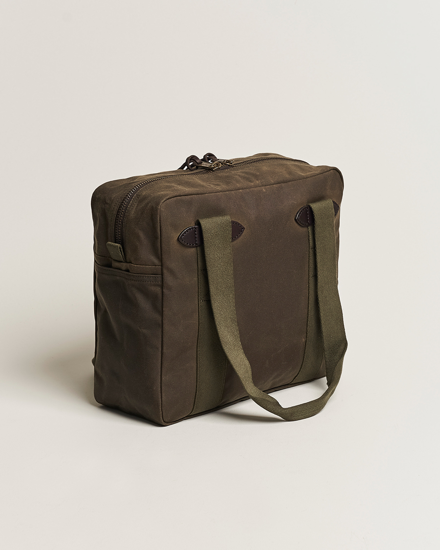 Filson Tin Cloth Tote Bag With Zipper Otter Green, sturdy shopper