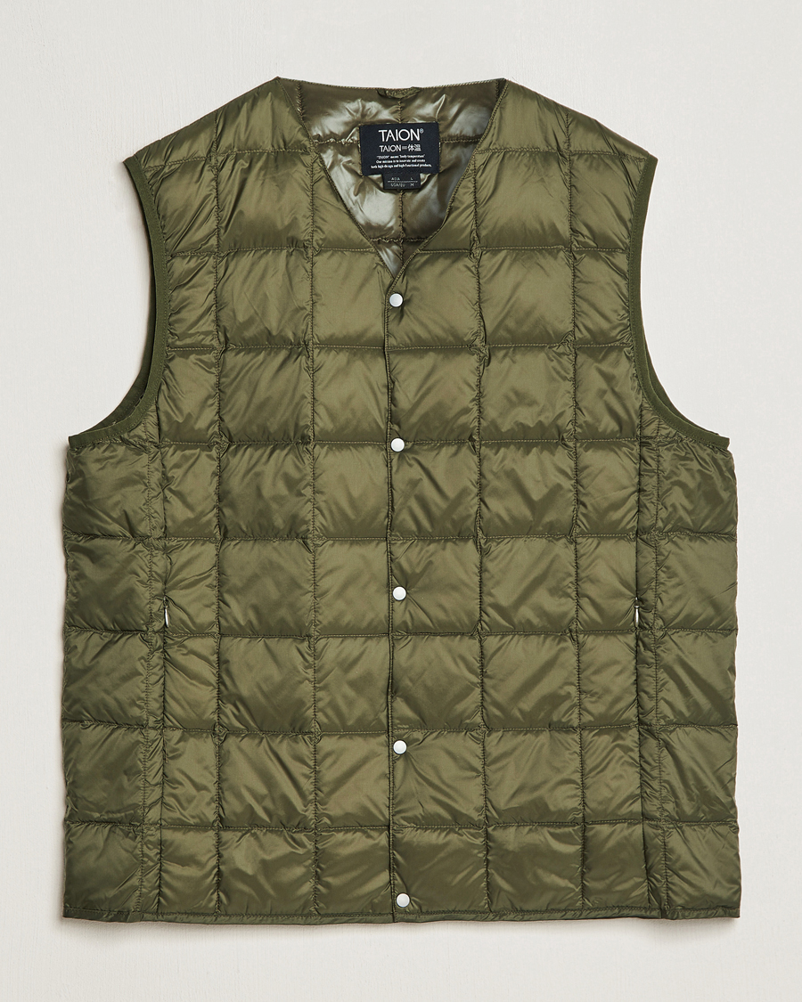 TAION V-Neck Lightweight Down Vest Dark Olive at CareOfCarl.com