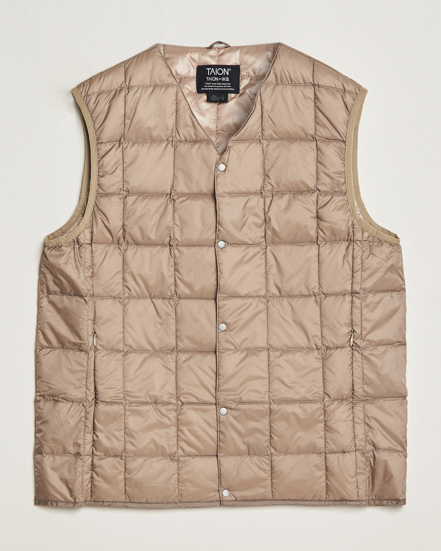 TAION V-Neck Lightweight Down Vest Khaki at CareOfCarl.com