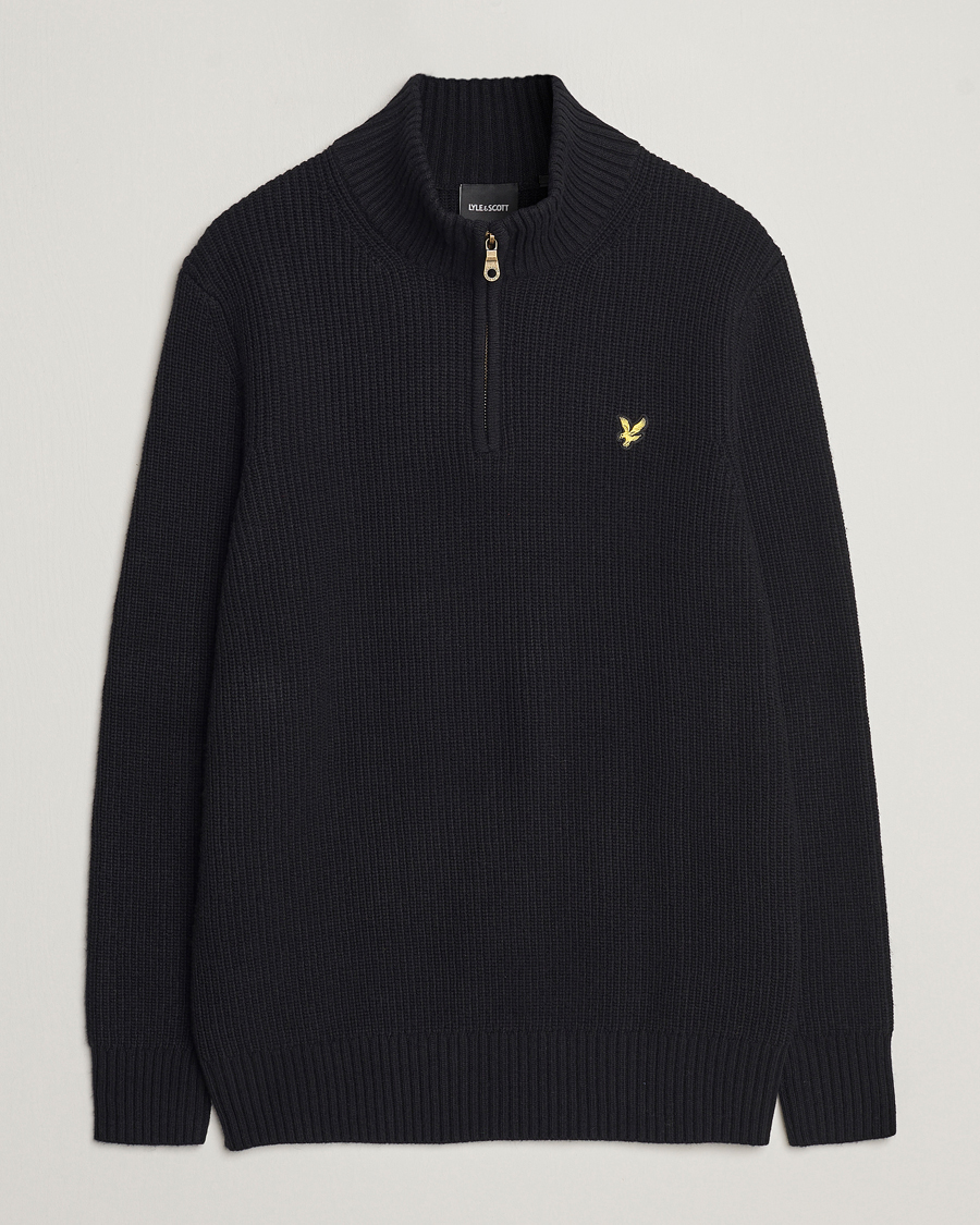 Lyle Scott Heavy Ribbed Knitted Half Zip Jet Black at CareOfCarl