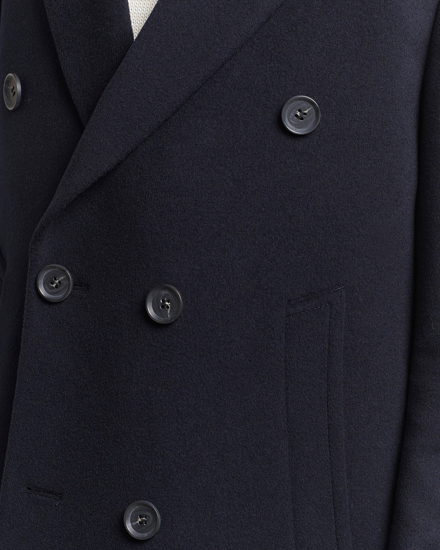 Oscar Jacobson Slater Wool/Cashmere Double Breasted Coat Navy at CareOfCarl