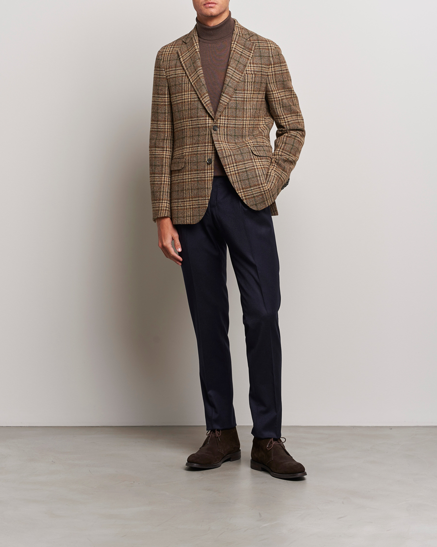 Oscar Jacobson Fogerty Soft Checked Wool Blazer Brown at