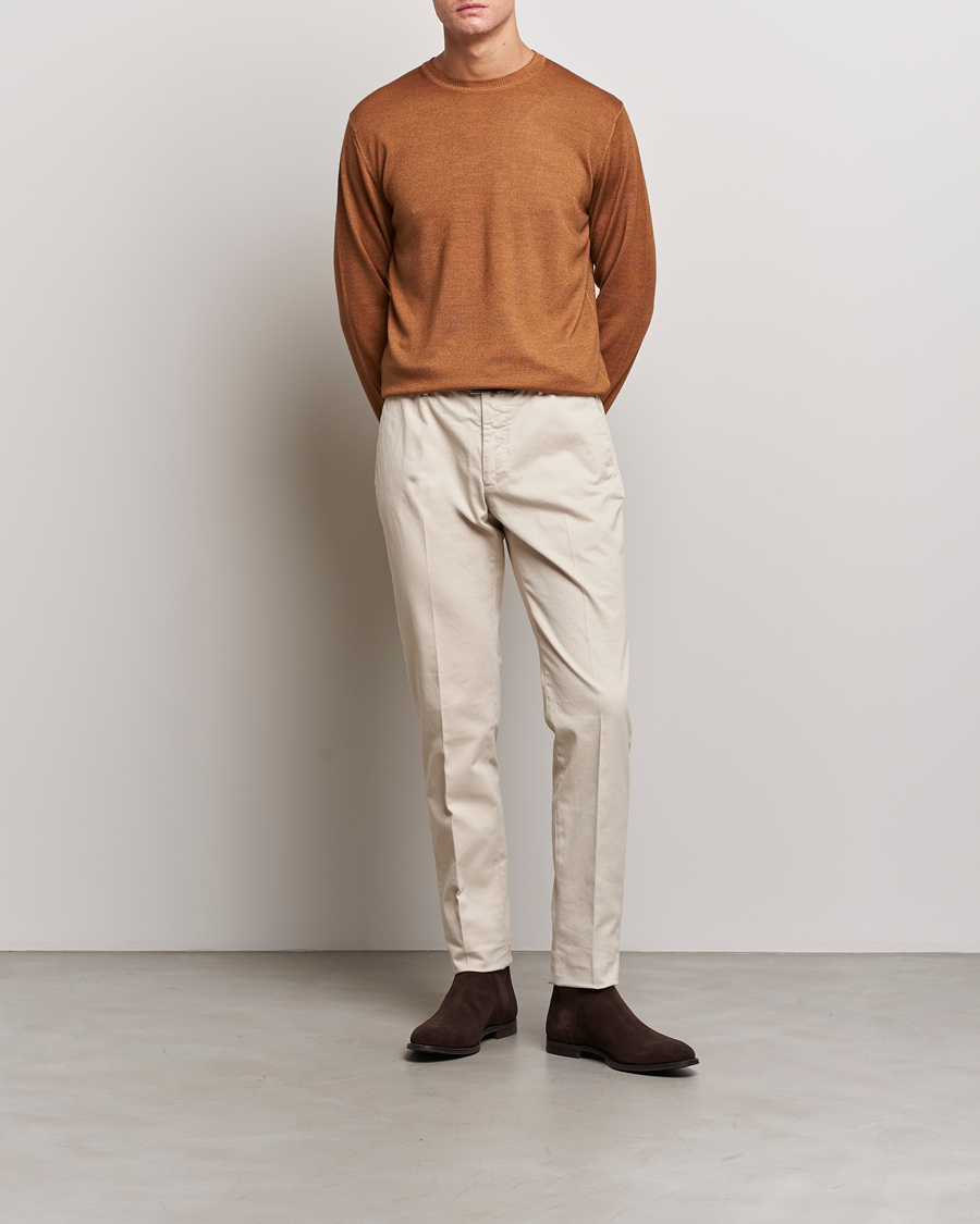 Men | Sweaters & Knitwear | Stenströms | Garment Dyed Merino Wool Crewneck Rust