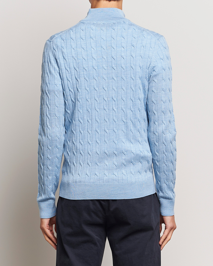 Men | Sweaters & Knitwear | Morris | Merino Cable Half Zip Light Blue